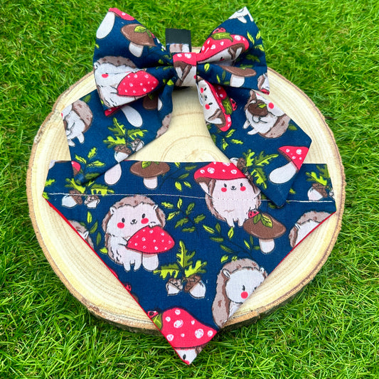 Cute Hedgehogs with Mushrooms  - Bow & Bandana Bundle