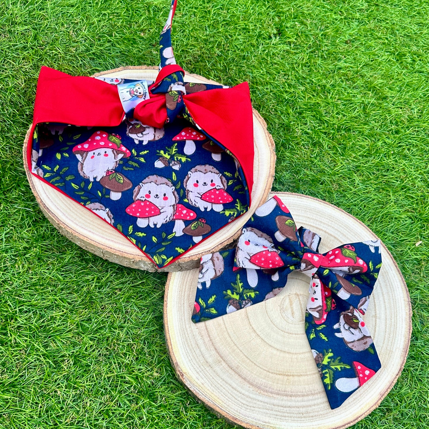 Cute Hedgehogs with Mushrooms  - Bow & Bandana Bundle