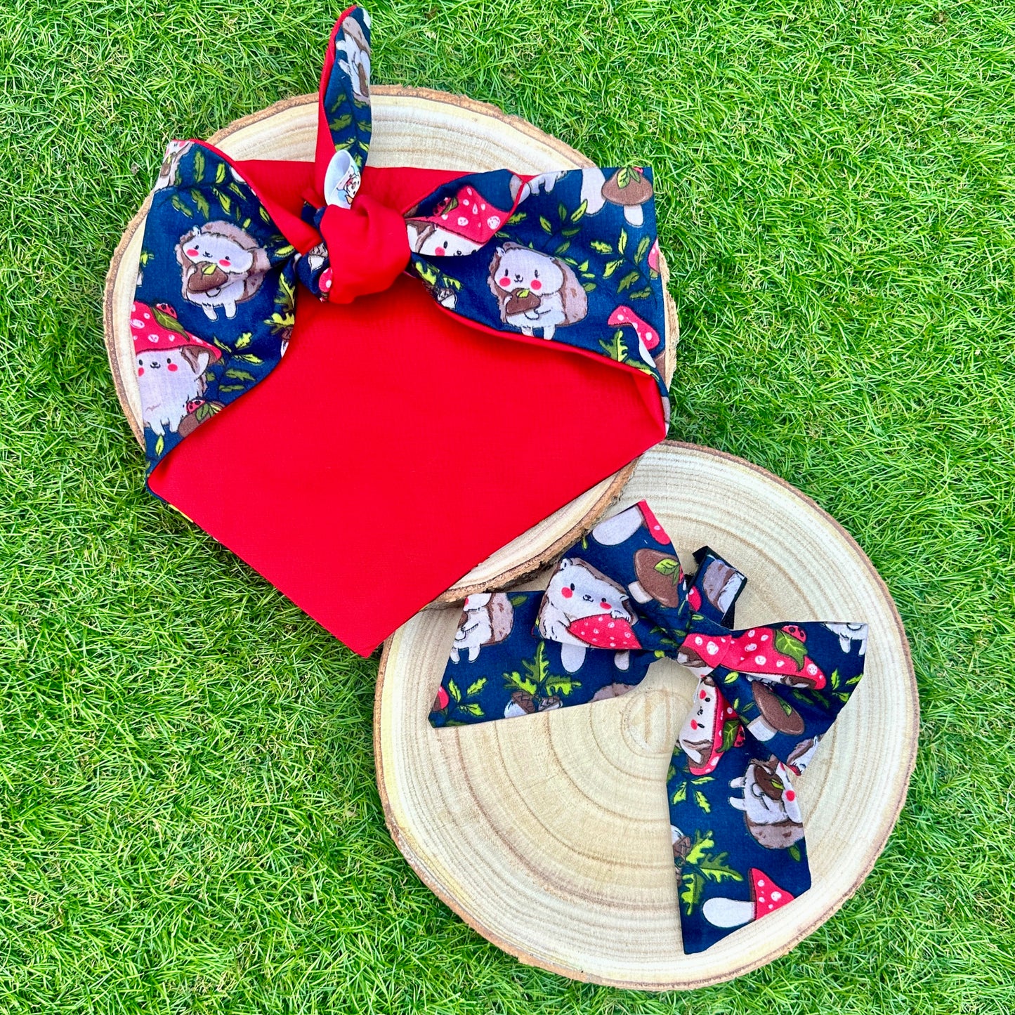 Cute Hedgehogs with Mushrooms  - Bow & Bandana Bundle